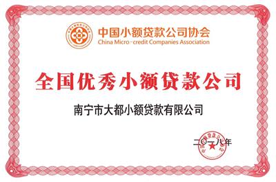 大都小貸公司獲評“全國優(yōu)秀小貸公司（2018）”稱號