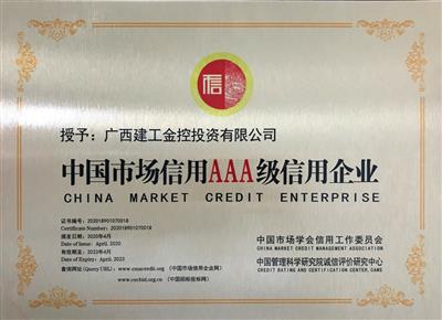 公司獲“中國市場信用AAA級信用企業(yè)”稱號